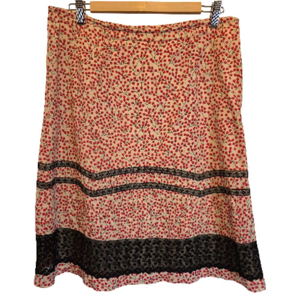 Anthropologie Odille Red Berry Print Skirt Size 8